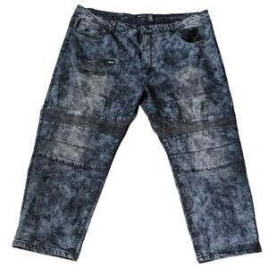 Y2K Acid Wash Biker Jeans Men W52 Moto Streetwear Hip Hop Urban Grunge Denim
